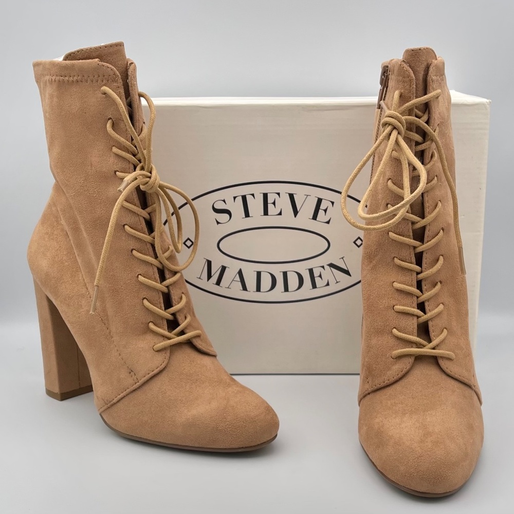 Steve Madden Tan Suede Lace-Up Ankle Boots